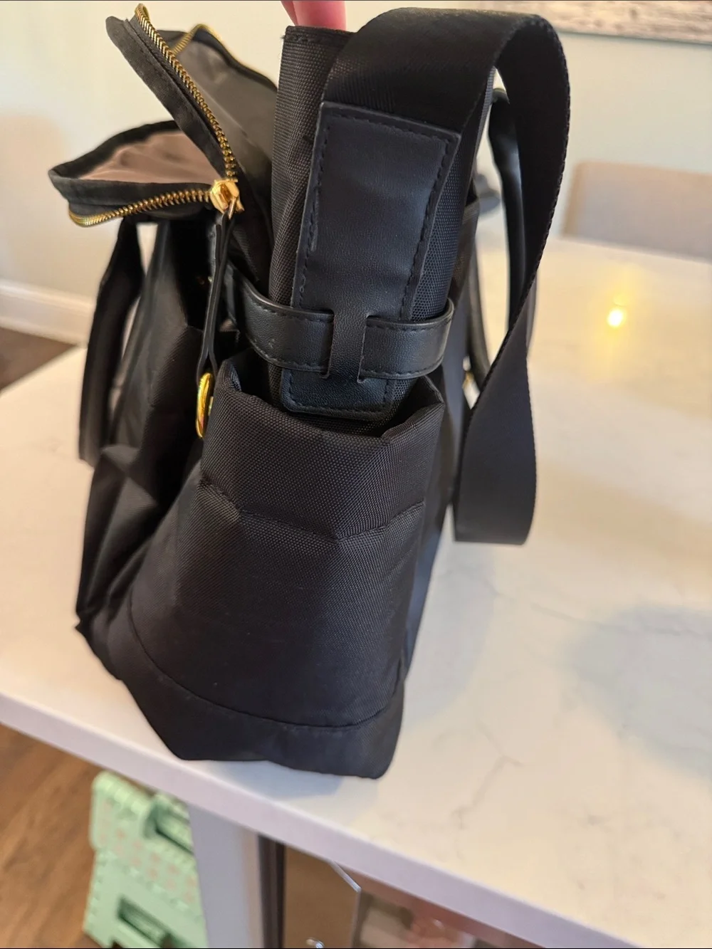 Skip Hop Black Baby Diaper Bag Tote with Gold Accents